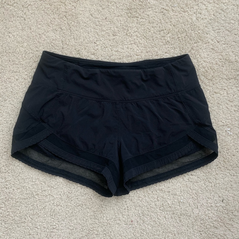 Black lululemon shorts with mesh detail